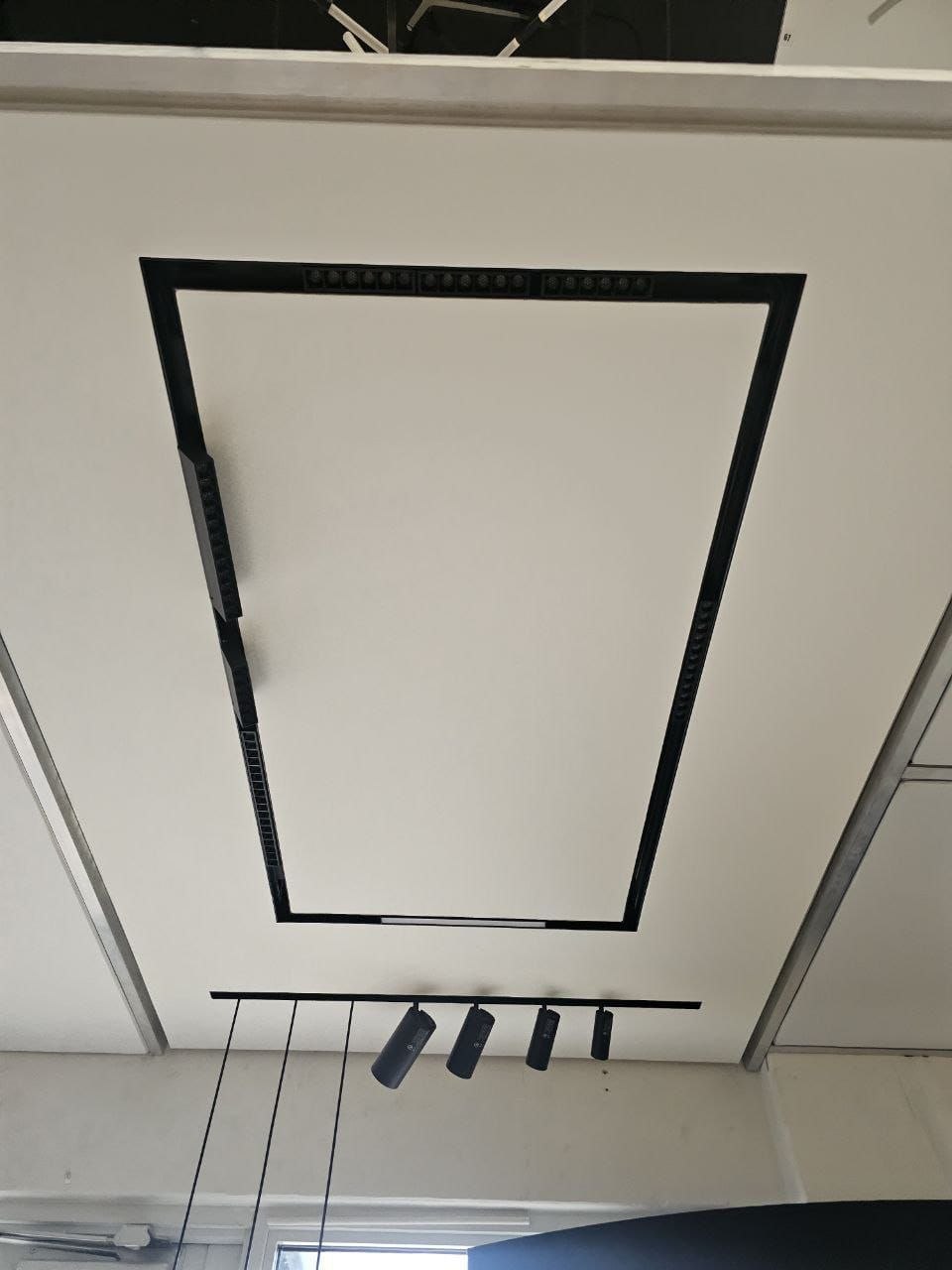 Floating frame profile with track lighting, office fit-out